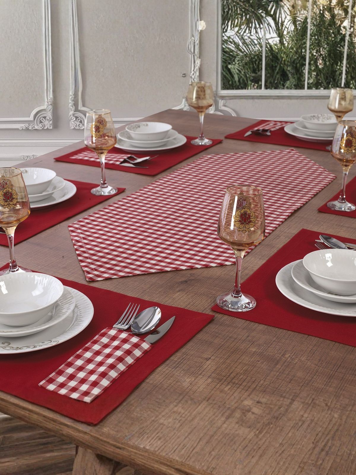 Set de table 7 Pcs - Ensemble de Table 6 Serviettes avec chemin de table - Moena
