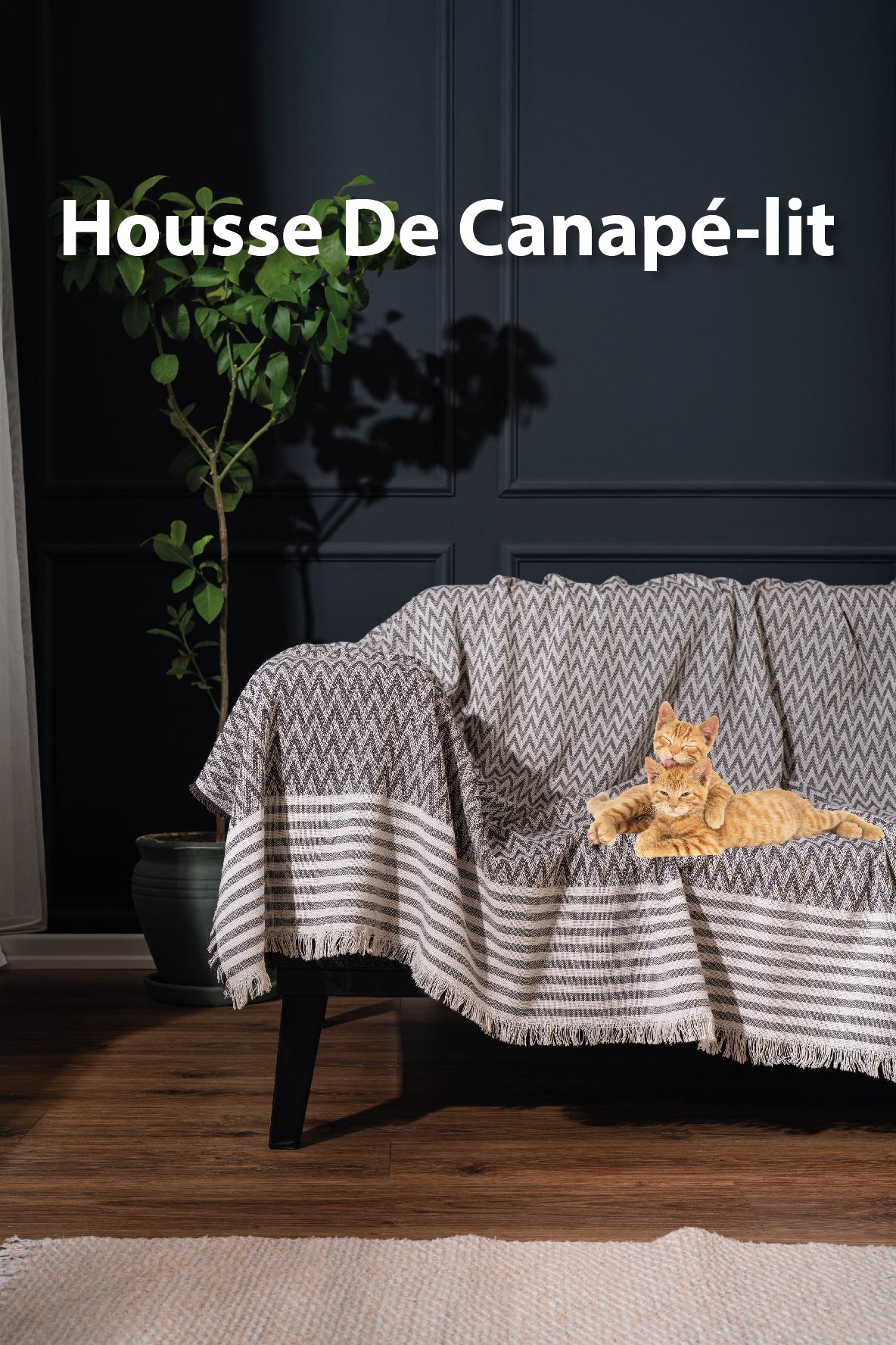 Jeté de Canapé - Lit 100% Coton motif chevron noir