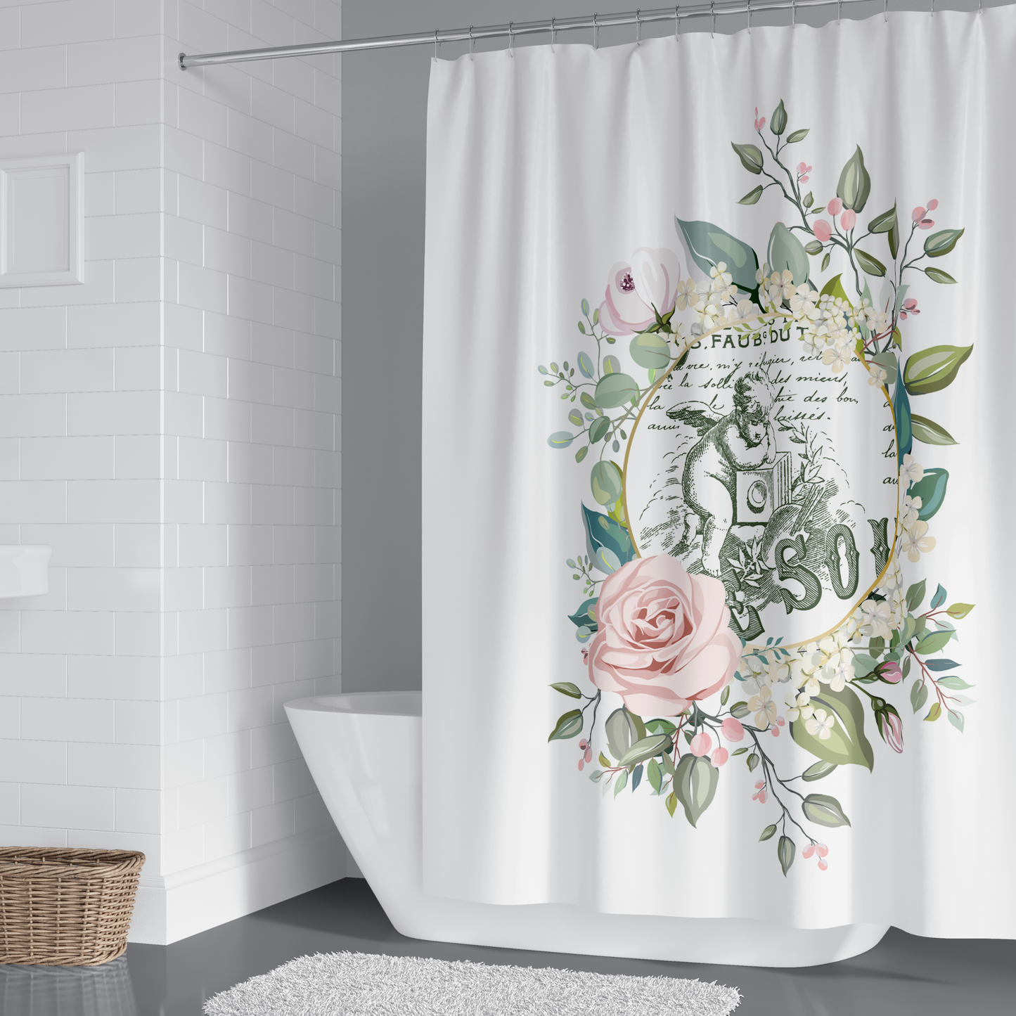 Rideau de douche petit ange avec anneaux inclus