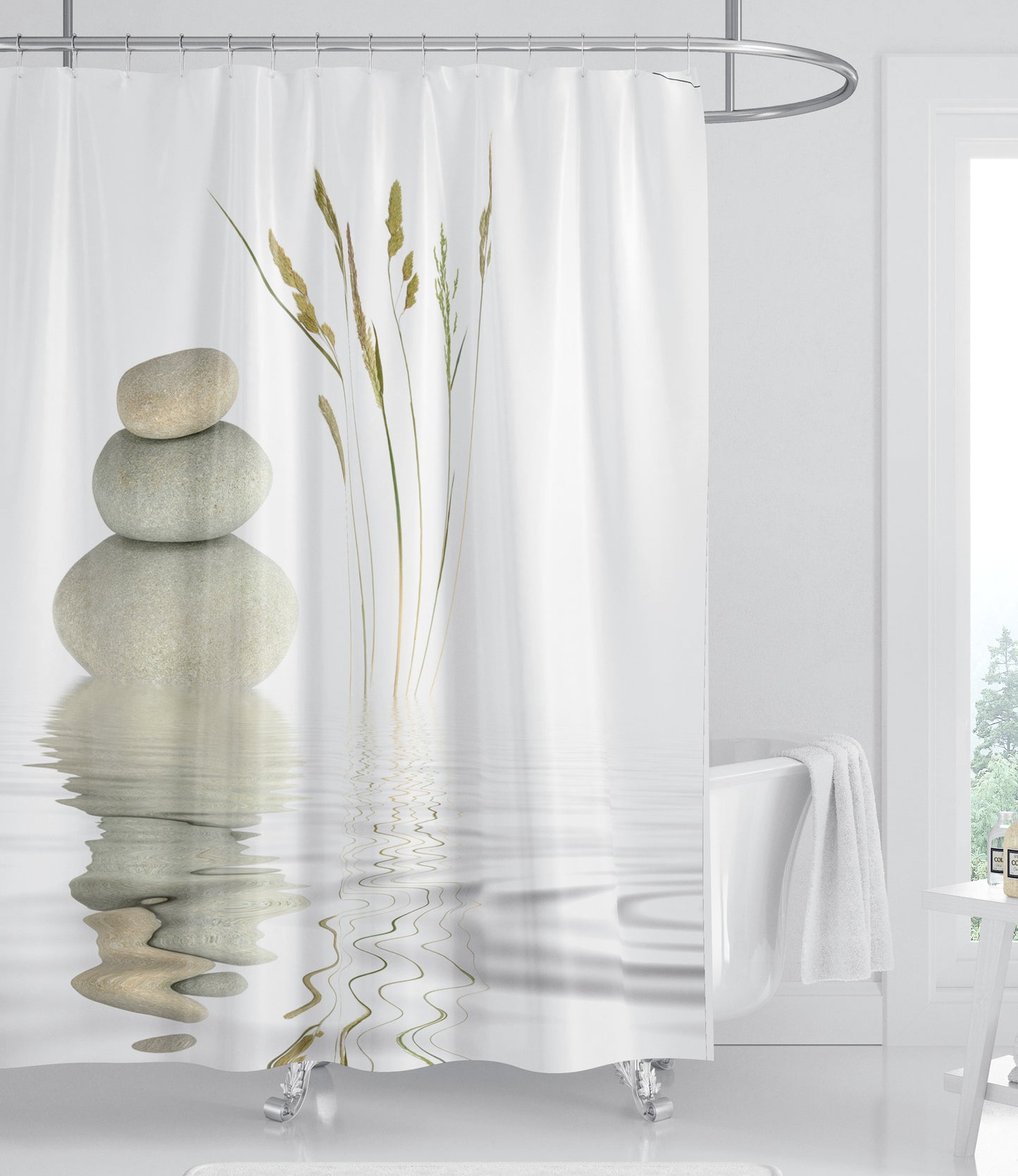 Rideau de douche Zen anti moisissure avec crochets