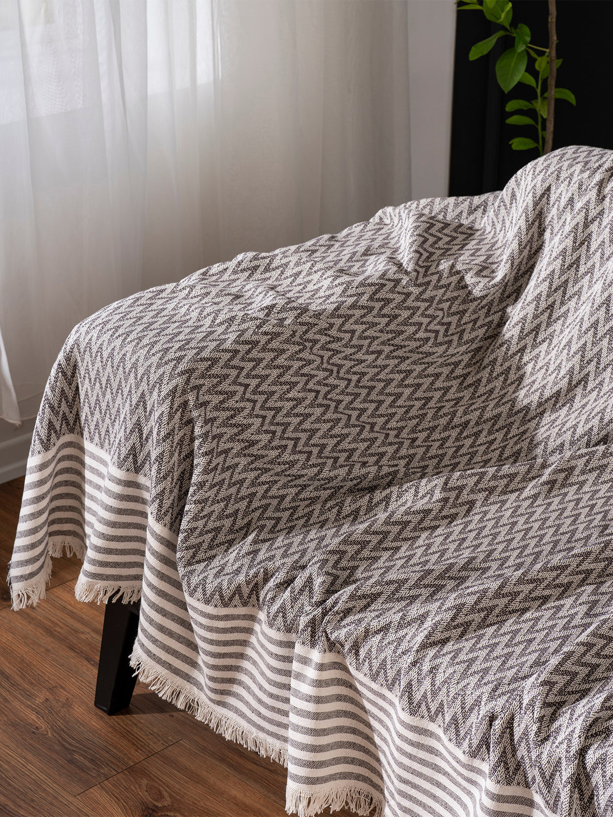 Jeté de Canapé - Lit 100% Coton motif chevron noir