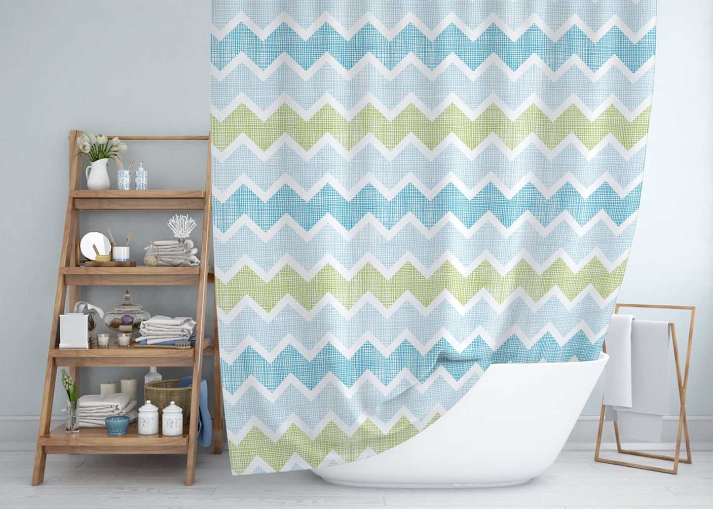 Rideau de douche déco en tissu avec Crochets inclus