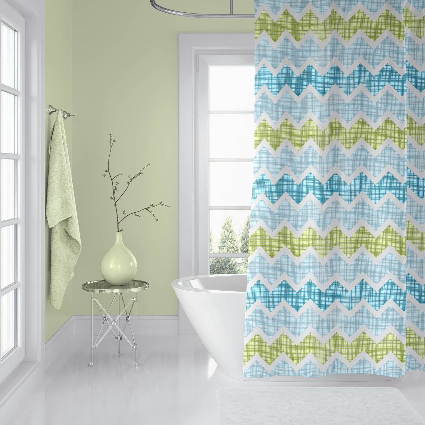 Rideau de douche déco en tissu avec Crochets inclus