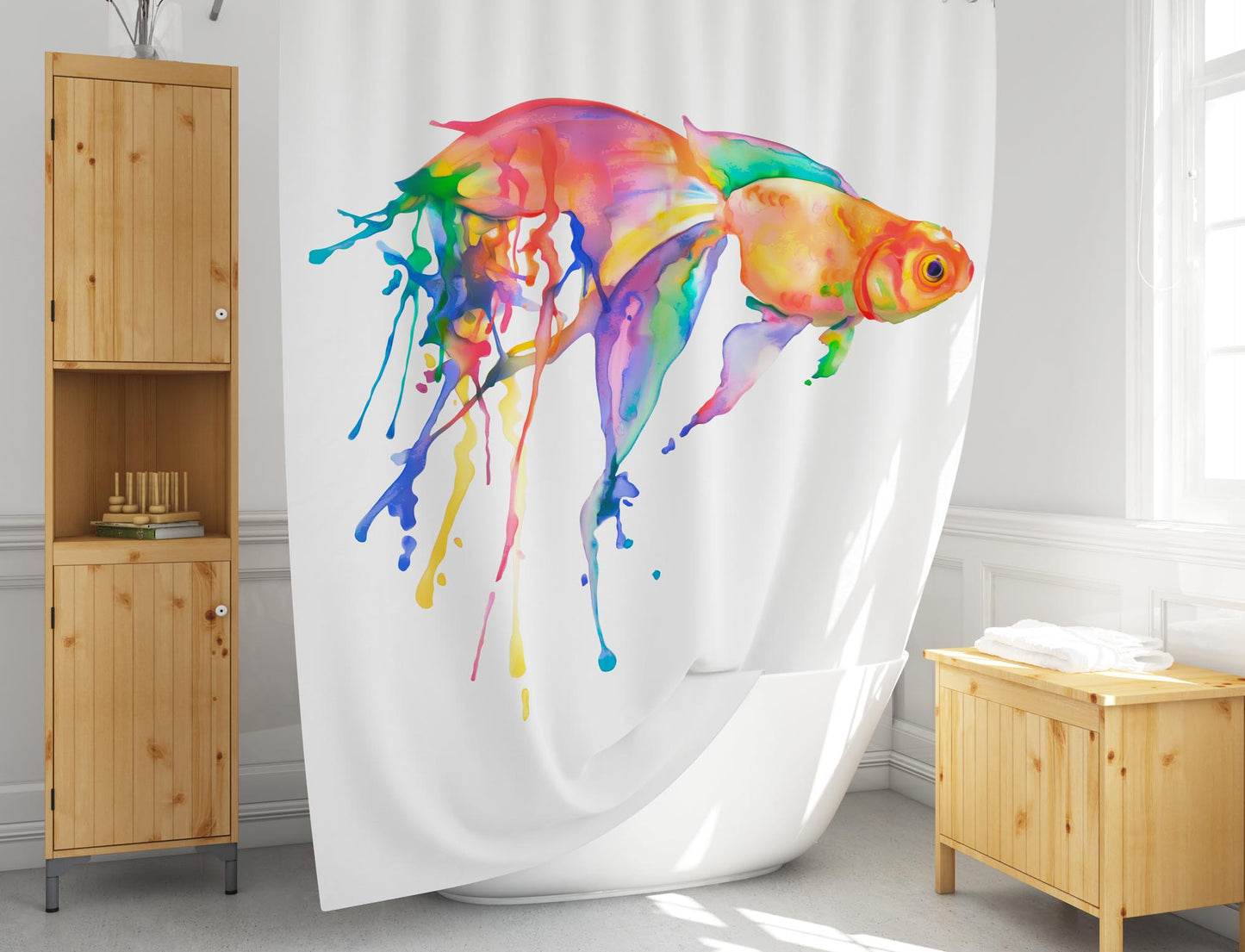 Rideau de Douche design de Poisson rouge avec crochets inclus