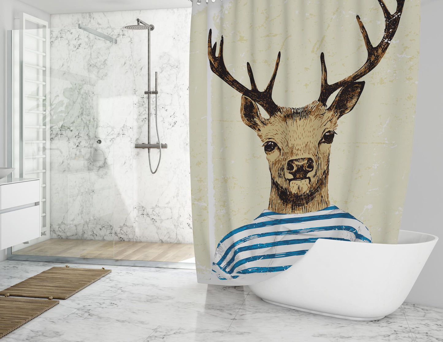 Rideau de douche tissu anti moisissures décoratif M. Le Cerf