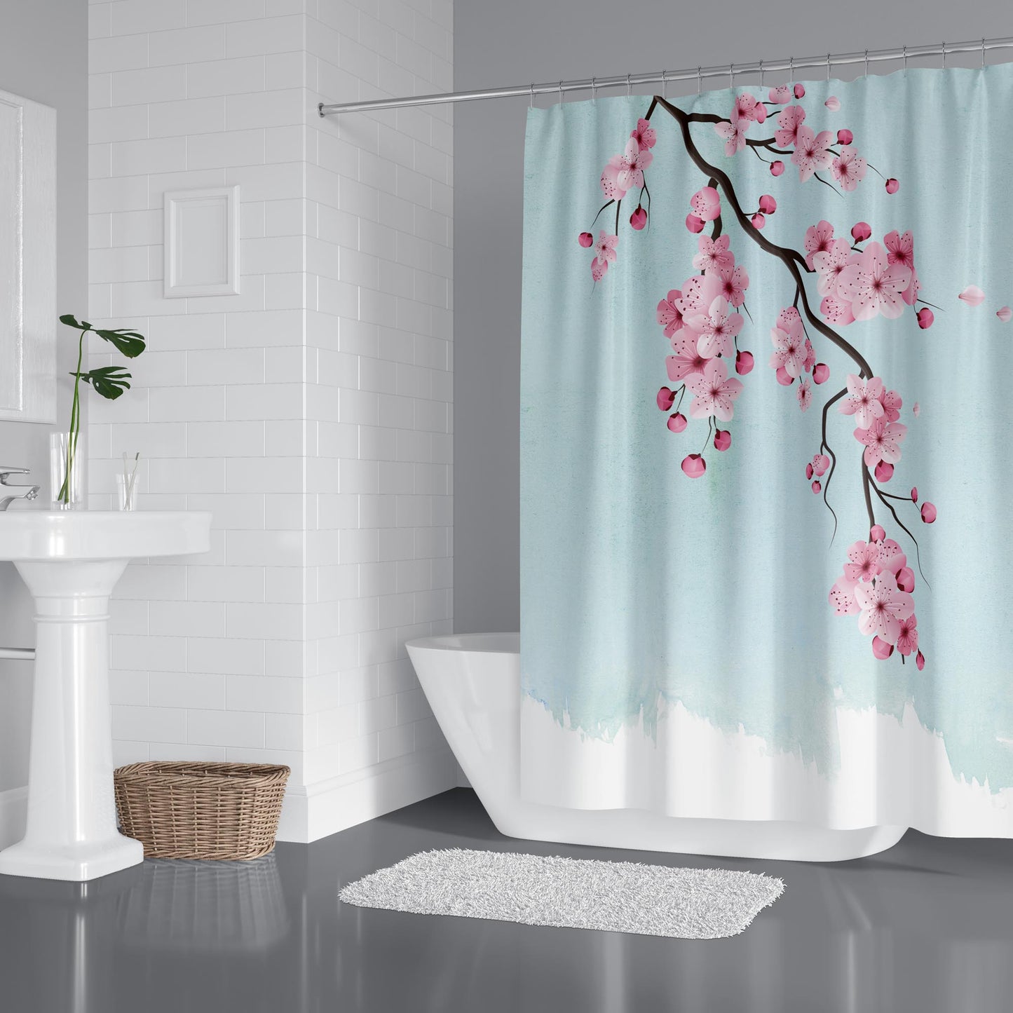 Rideau de douche tissu décoratif de cerisier du Japon 180x200