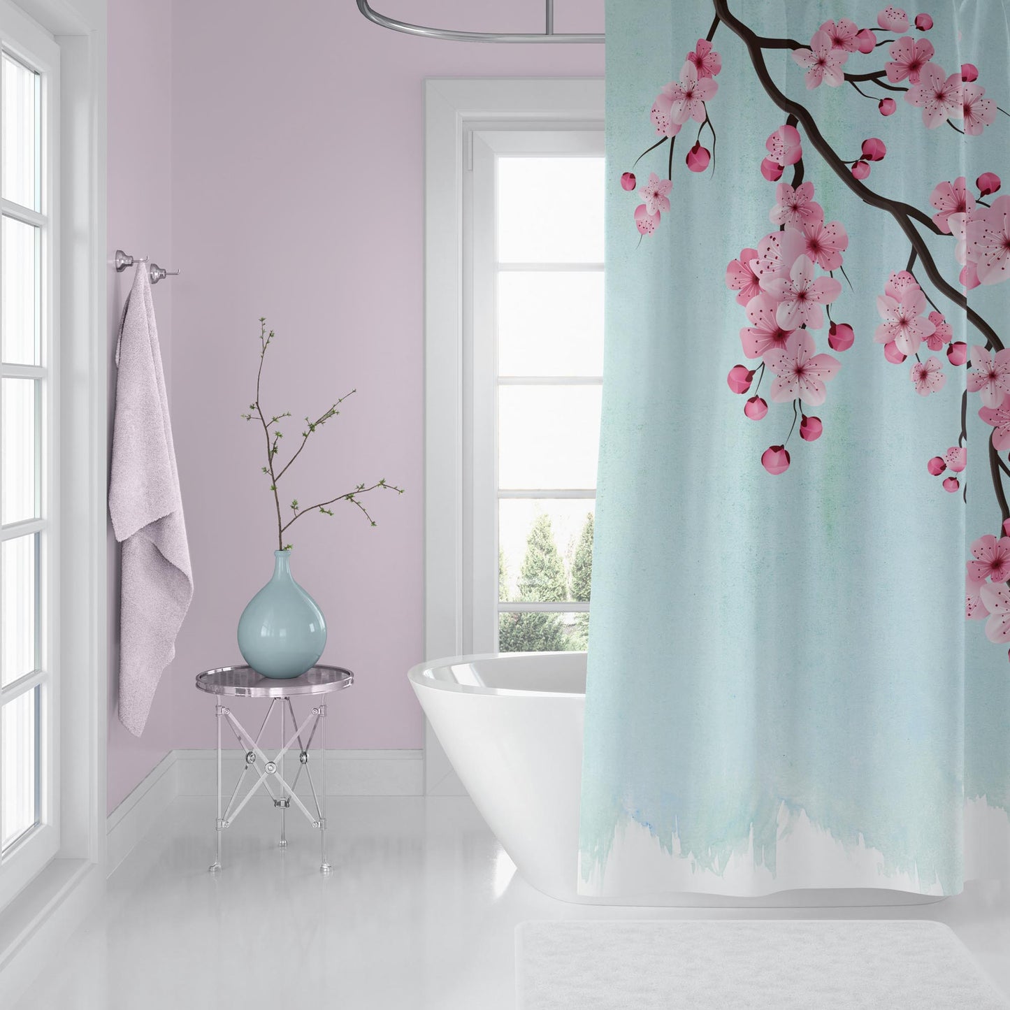 Rideau de douche tissu décoratif de cerisier du Japon 180x200