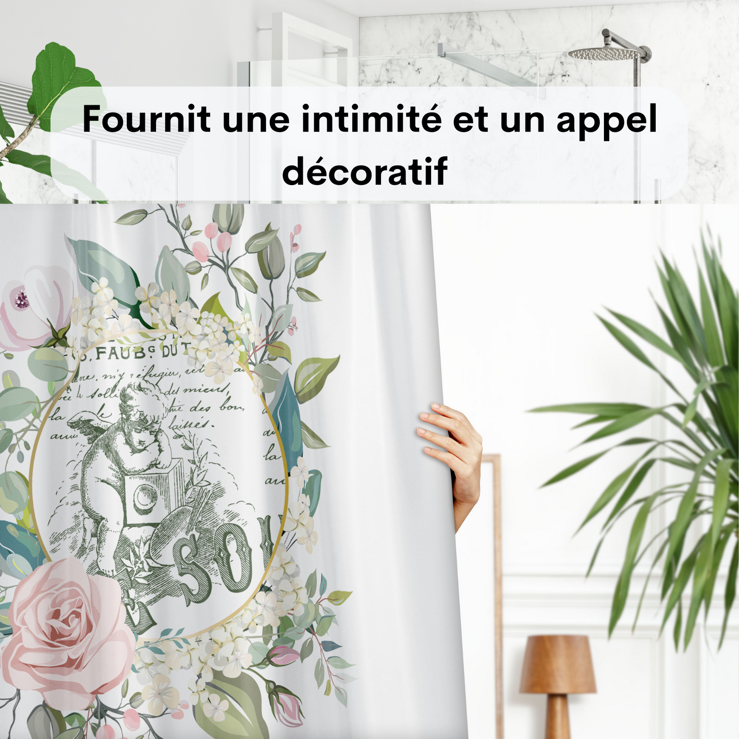 Rideau de douche petit ange avec anneaux inclus