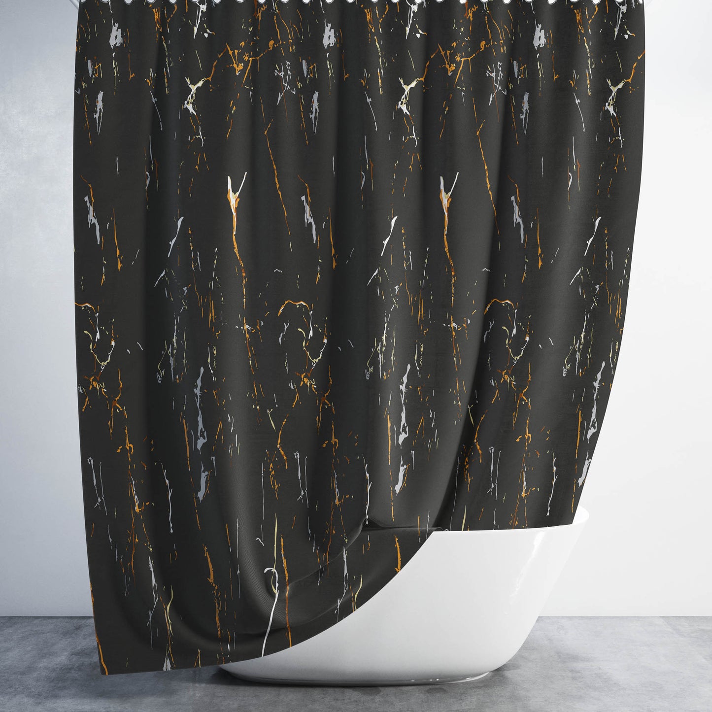 Rideau de baignoire marbre noir en tissu étanche 180x200 avec Crochets