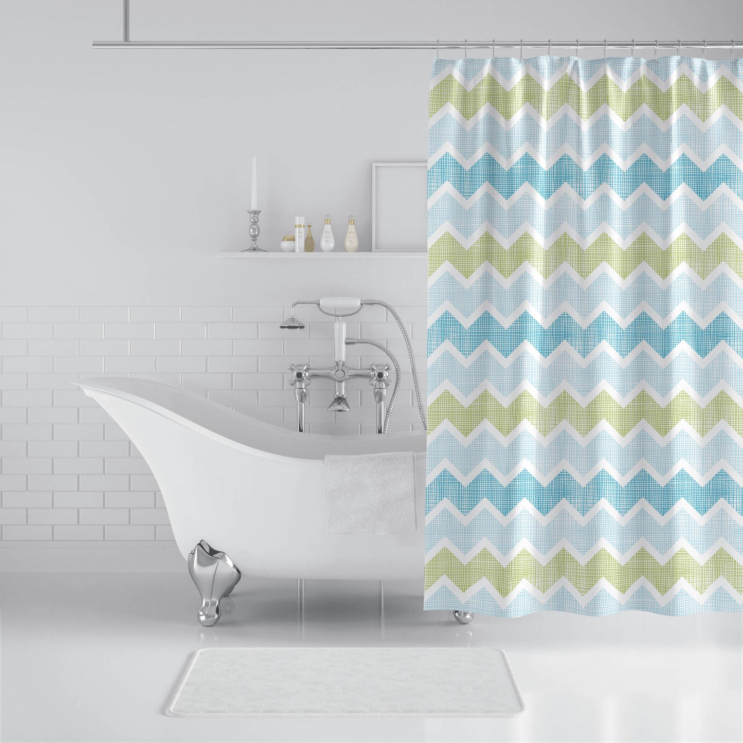 Rideau de douche déco en tissu avec Crochets inclus