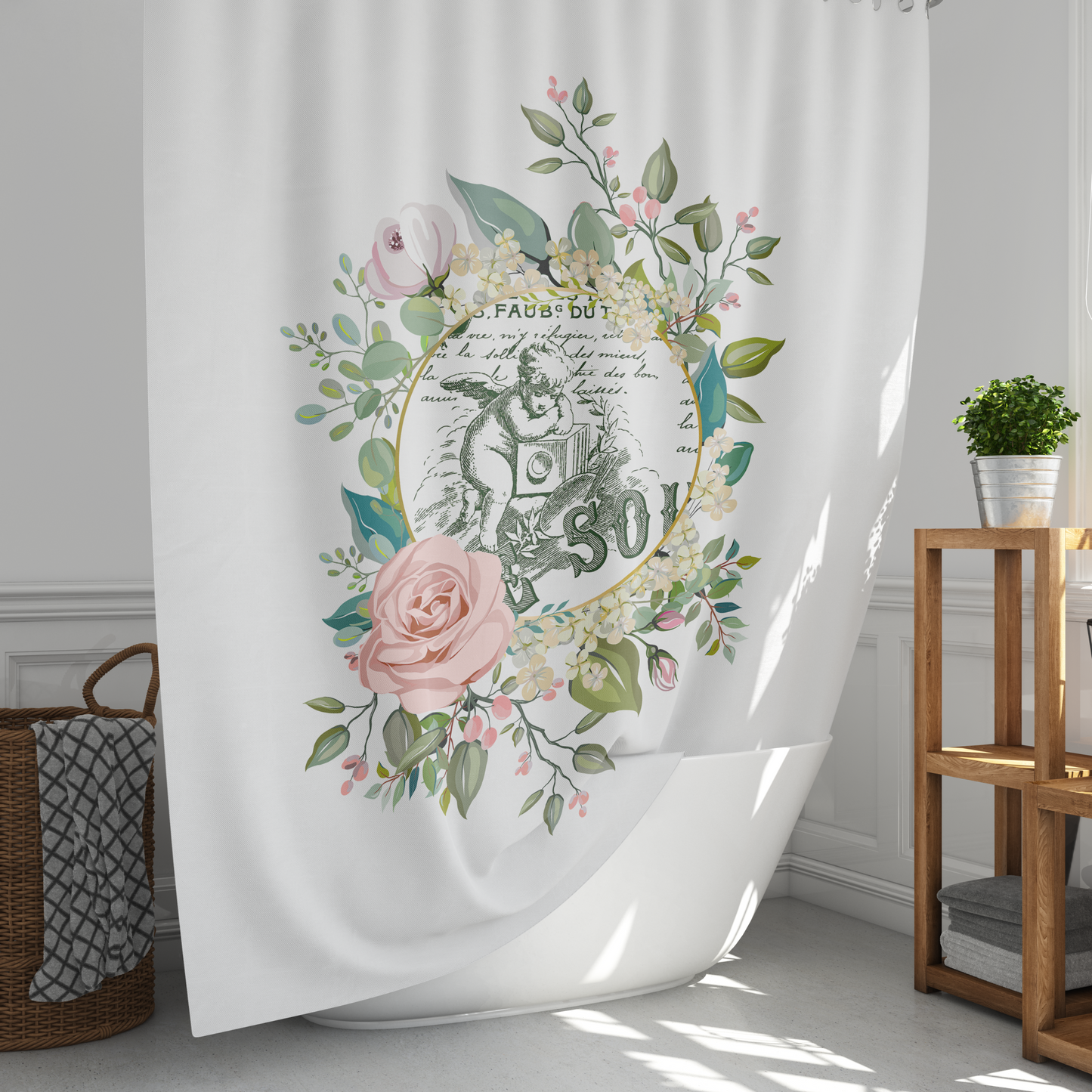 Rideau de douche petit ange avec anneaux inclus