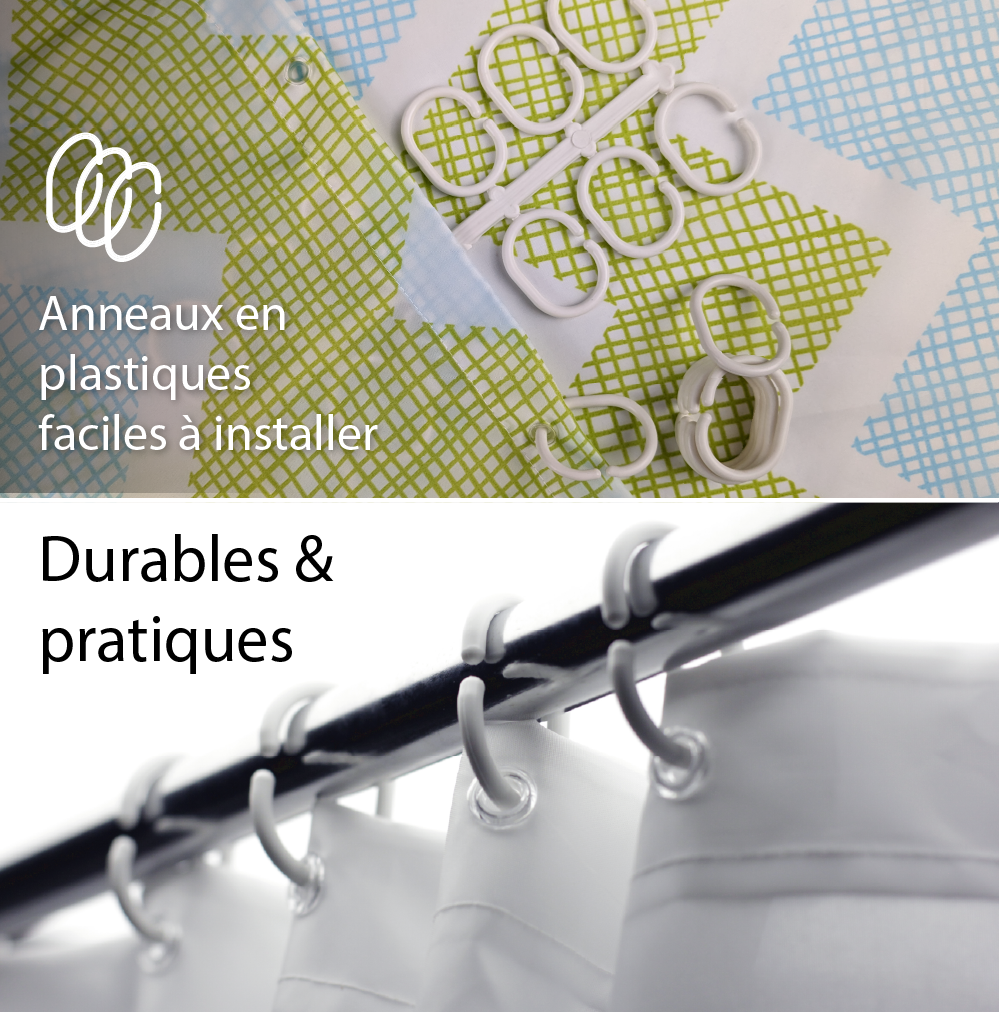 Rideau de douche déco en tissu avec Crochets inclus