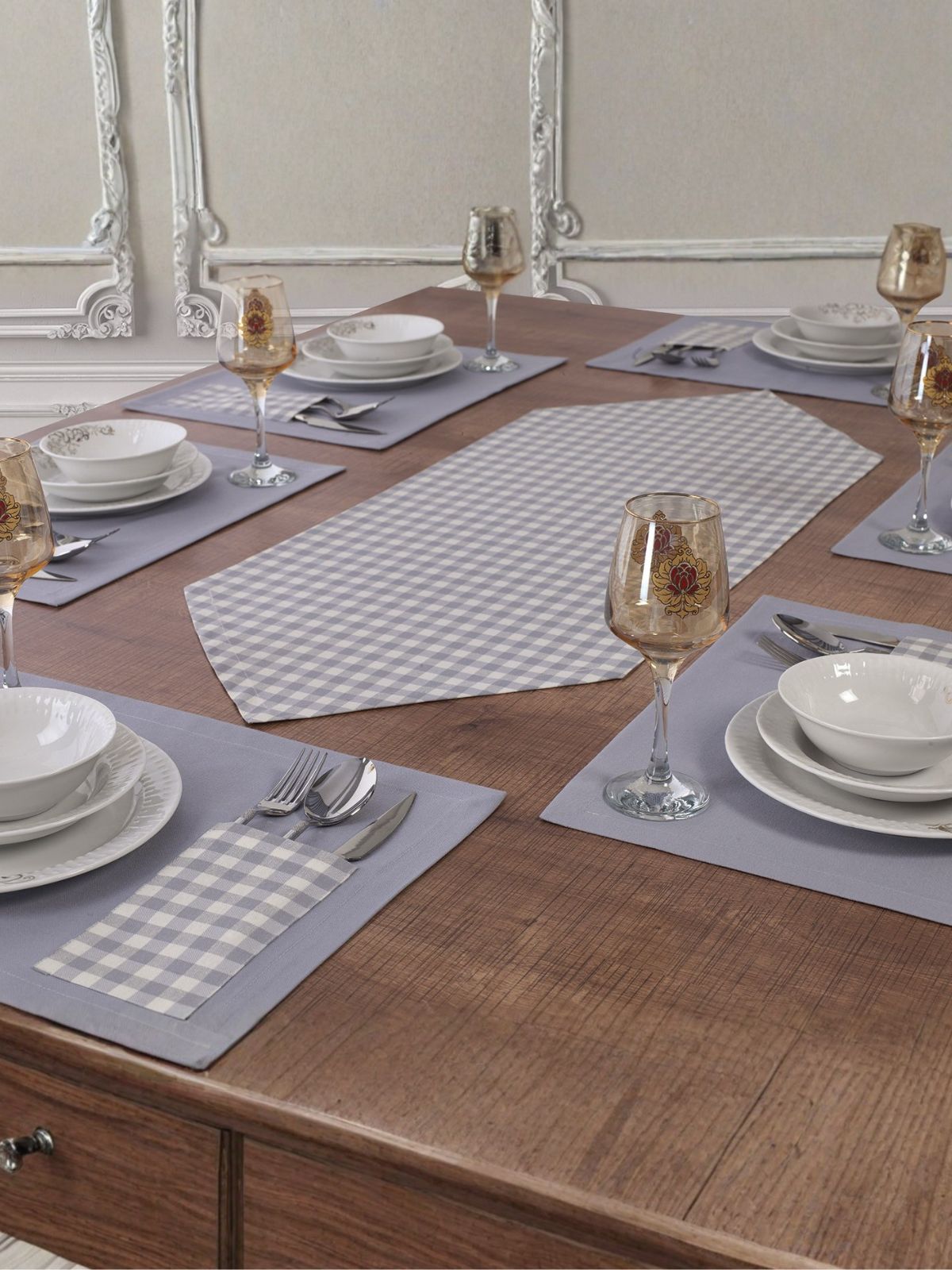 Set de table 7 Pcs - Ensemble de Table 6 Serviettes avec chemin de table - Moena