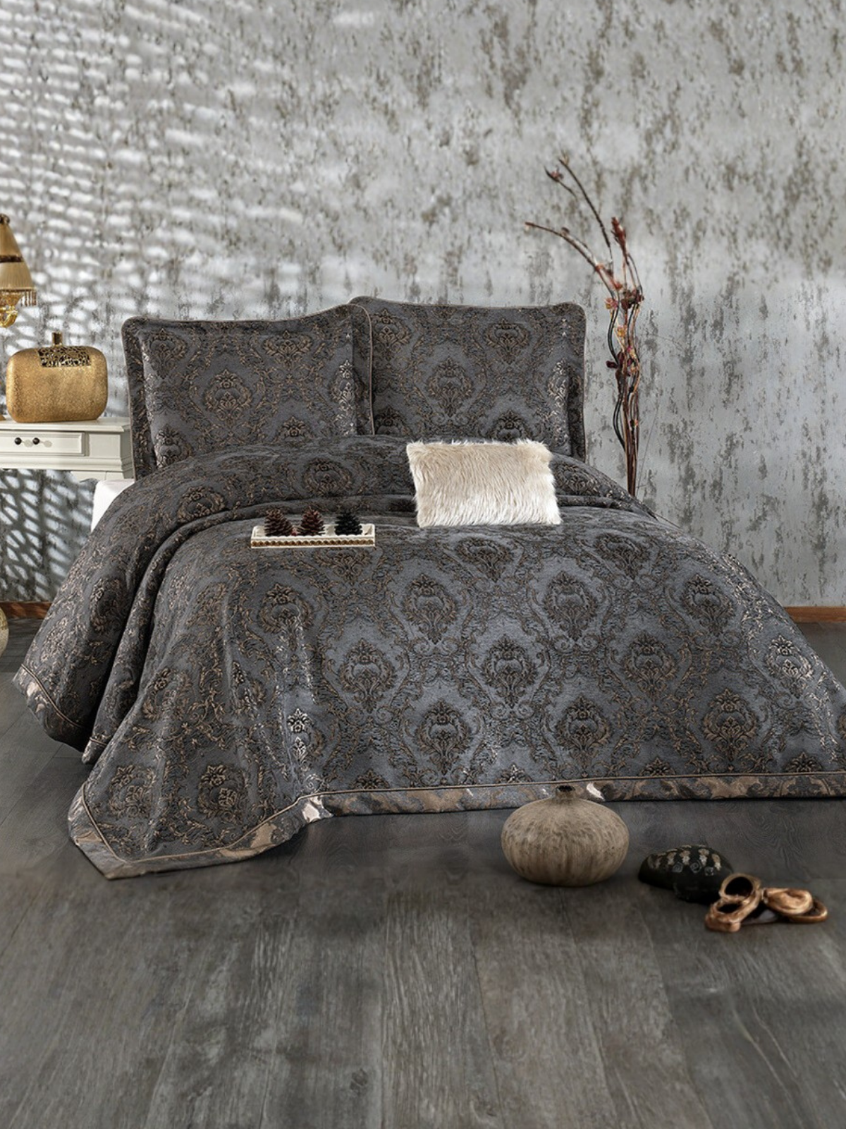 Couvre-lit 260x260 avec 2 taies d’oreillers assorties - Safir