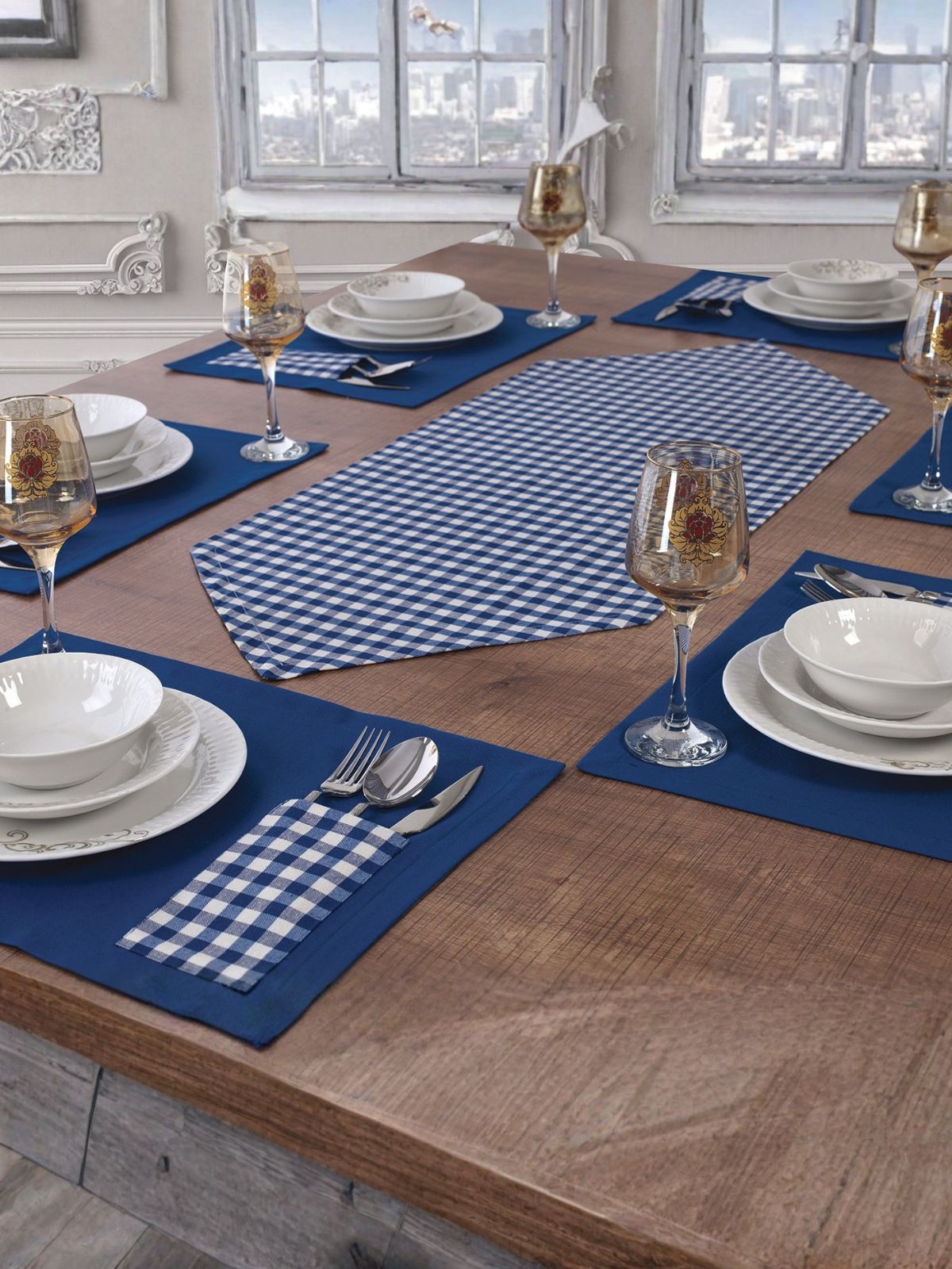 Set de table 7 Pcs - Ensemble de Table 6 Serviettes avec chemin de table - Moena