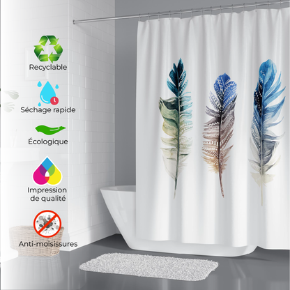 Rideau de salle de bain imperméable 180x200 de motif en plumes