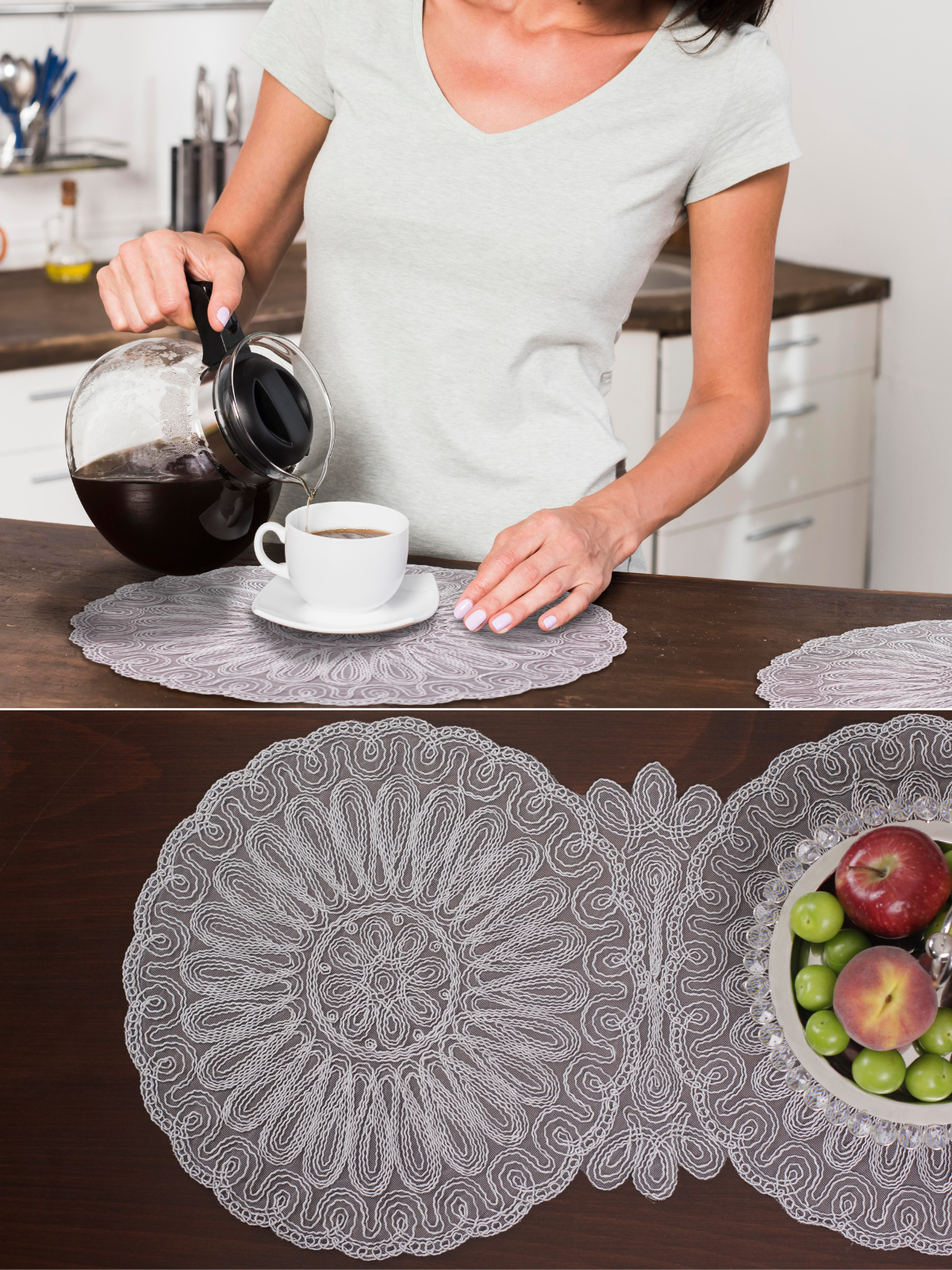 Set de Table 7 Pcs - Lot de 6 napperons avec un Chemin de Table - Venezia