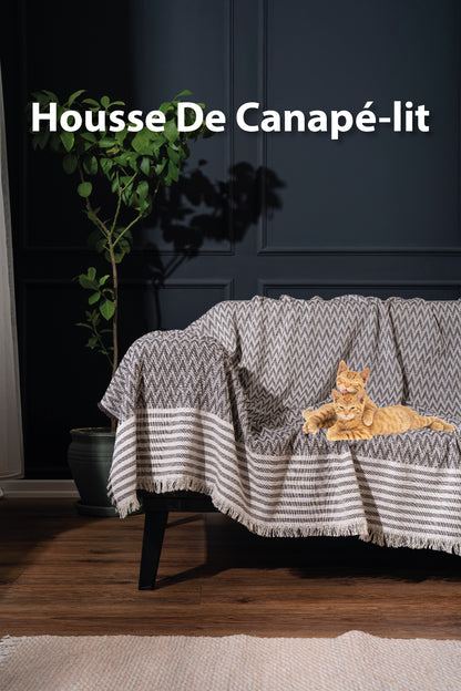Jeté de Canapé - Lit 100% Coton motif chevron noir