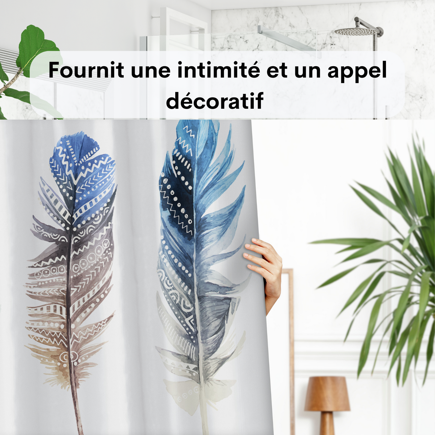 Rideau de salle de bain imperméable 180x200 de motif en plumes