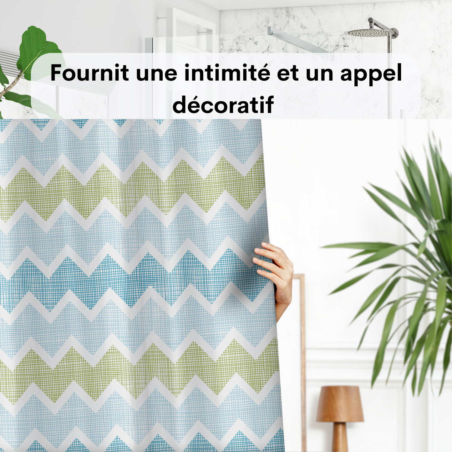 Rideau de douche déco en tissu avec Crochets inclus