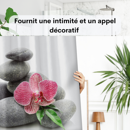 Rideau de douche spa concept pierres de zen et orchidée