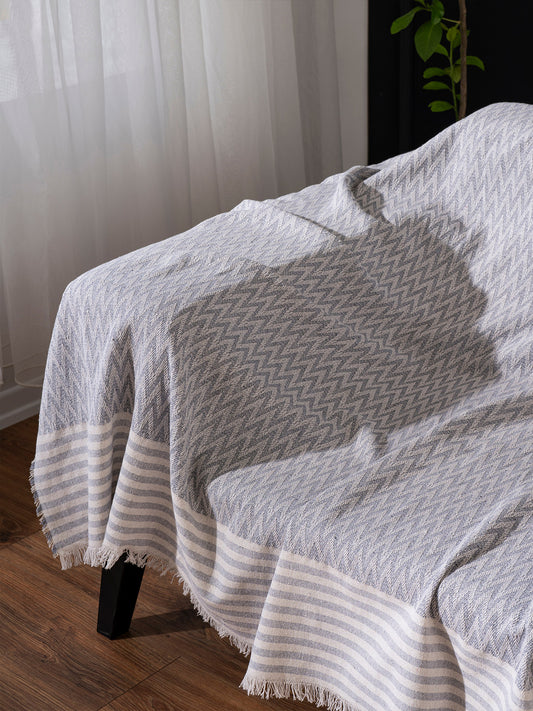 Jeté de Lit - Canapé en coton 170x210 - Motif Chevron Gris