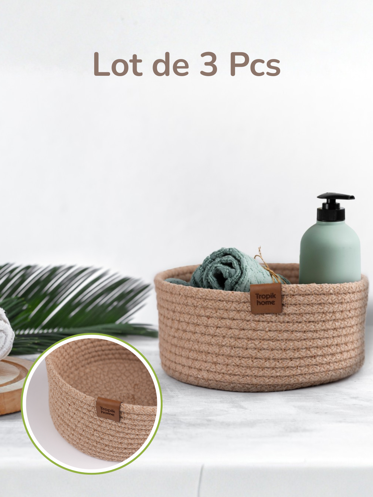 Paniers de Rangement Coton Lot de 3 Pièces