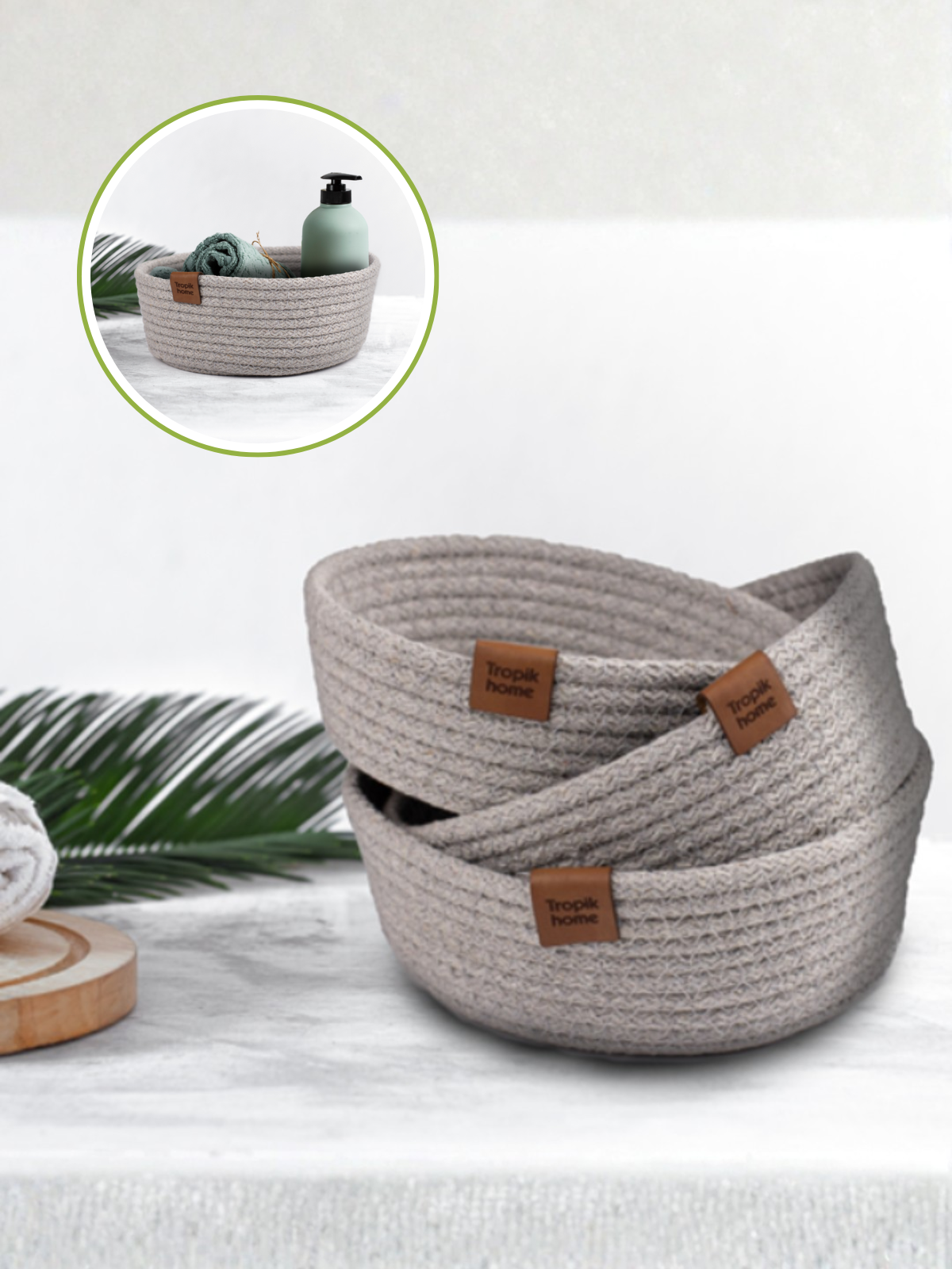 Paniers de Rangement Coton Lot de 3 Pièces