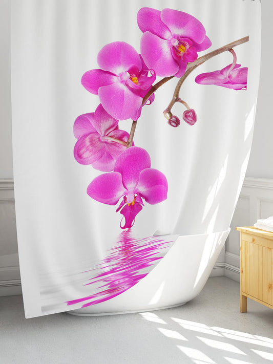 Rideau de douche blanc motif orchidée 180x200 cm