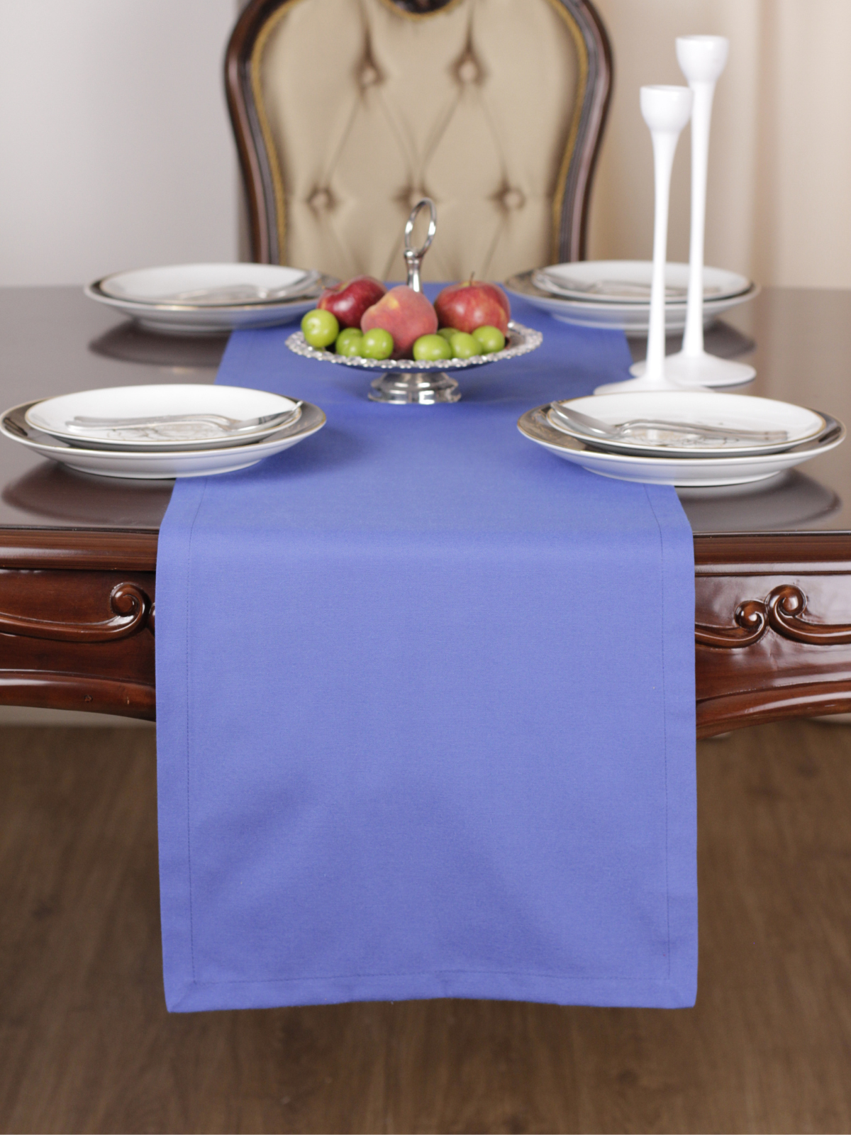 Chemin de table Bleu uni en coton 40x140 cm