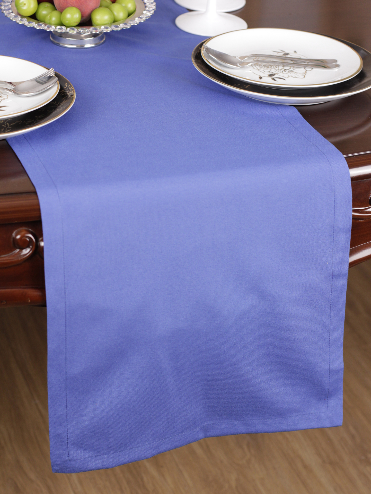 Chemin de table Bleu uni en coton 40x140 cm