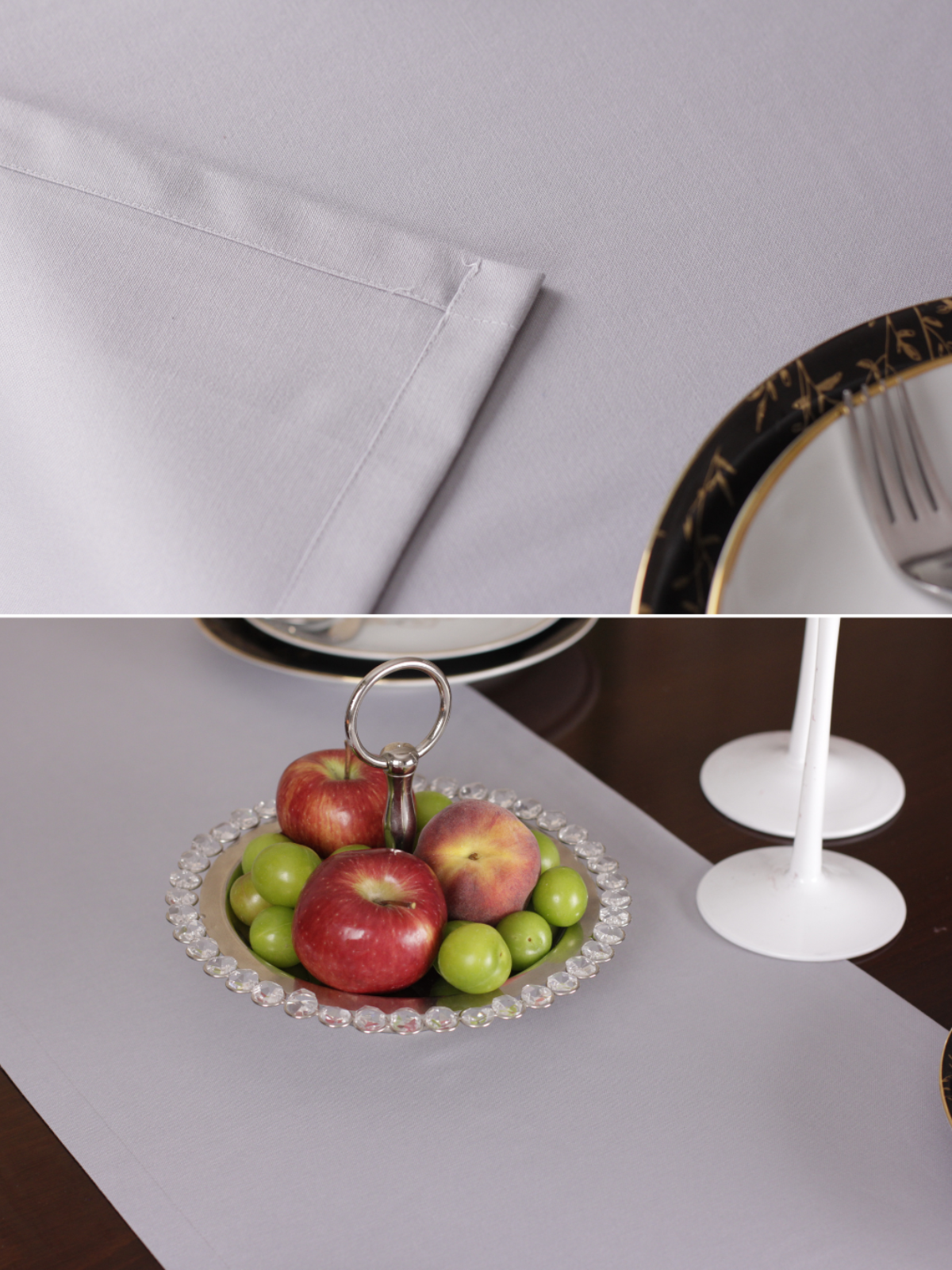 Chemin de table Gris uni en coton 40x140 cm