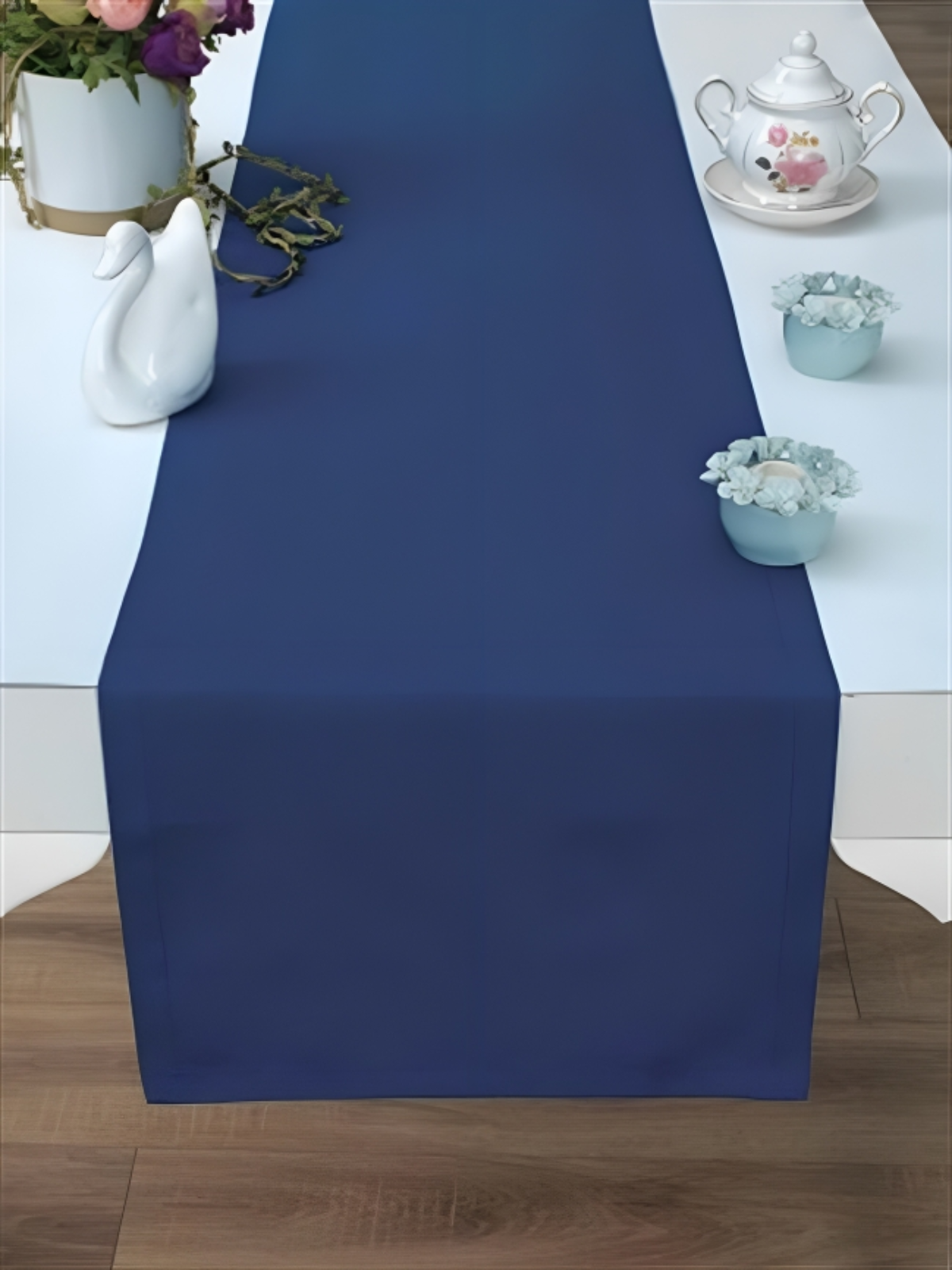 Chemin de table Bleu uni en coton 40x140 cm
