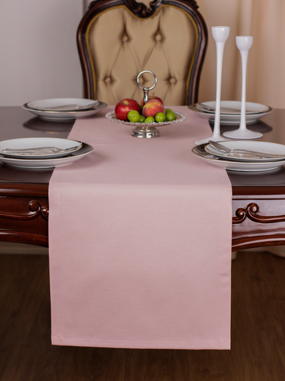 Chemin de table Rose uni en coton 40x140 cm
