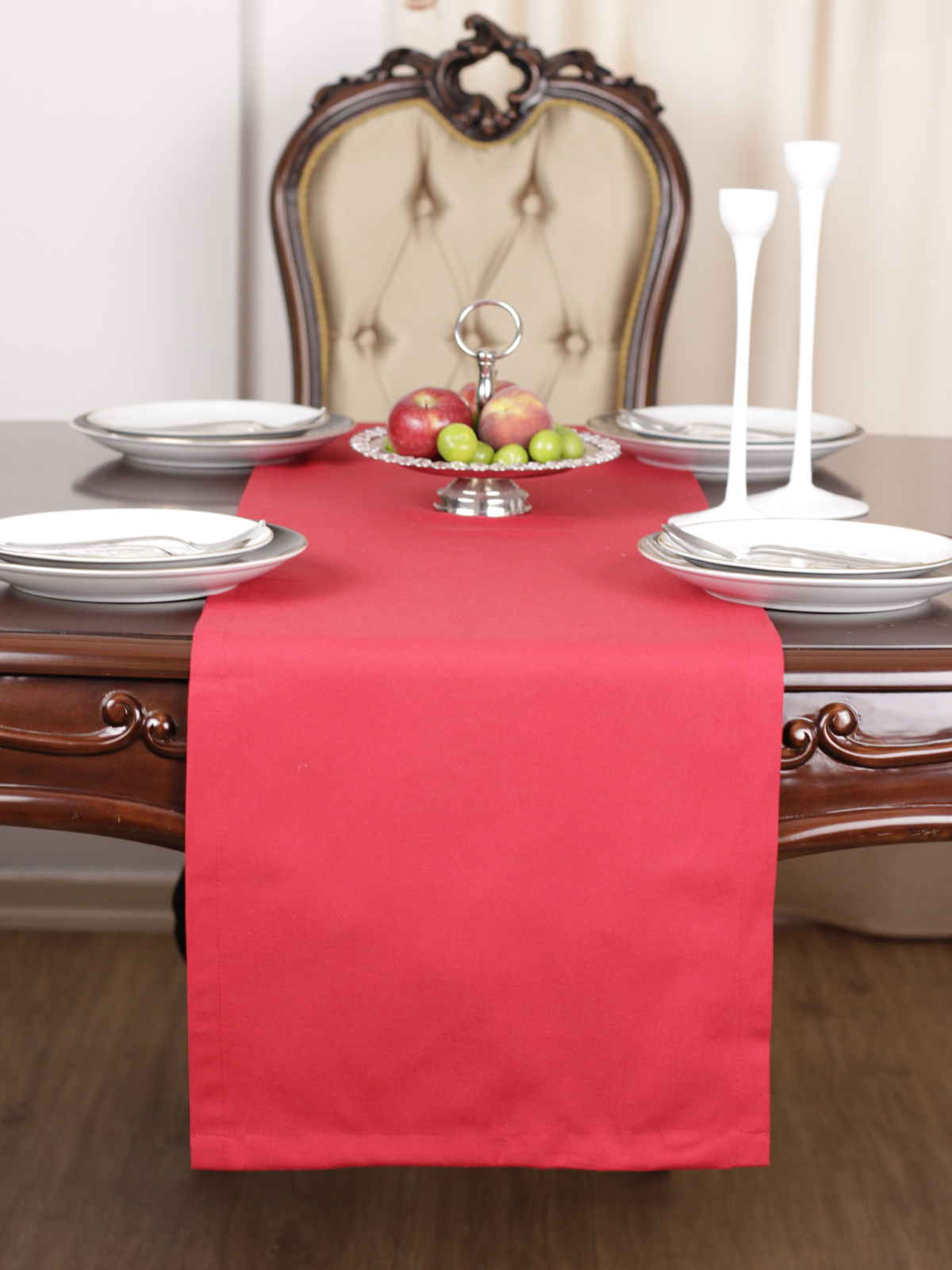 Chemin de table Rouge uni en coton 40x140 cm