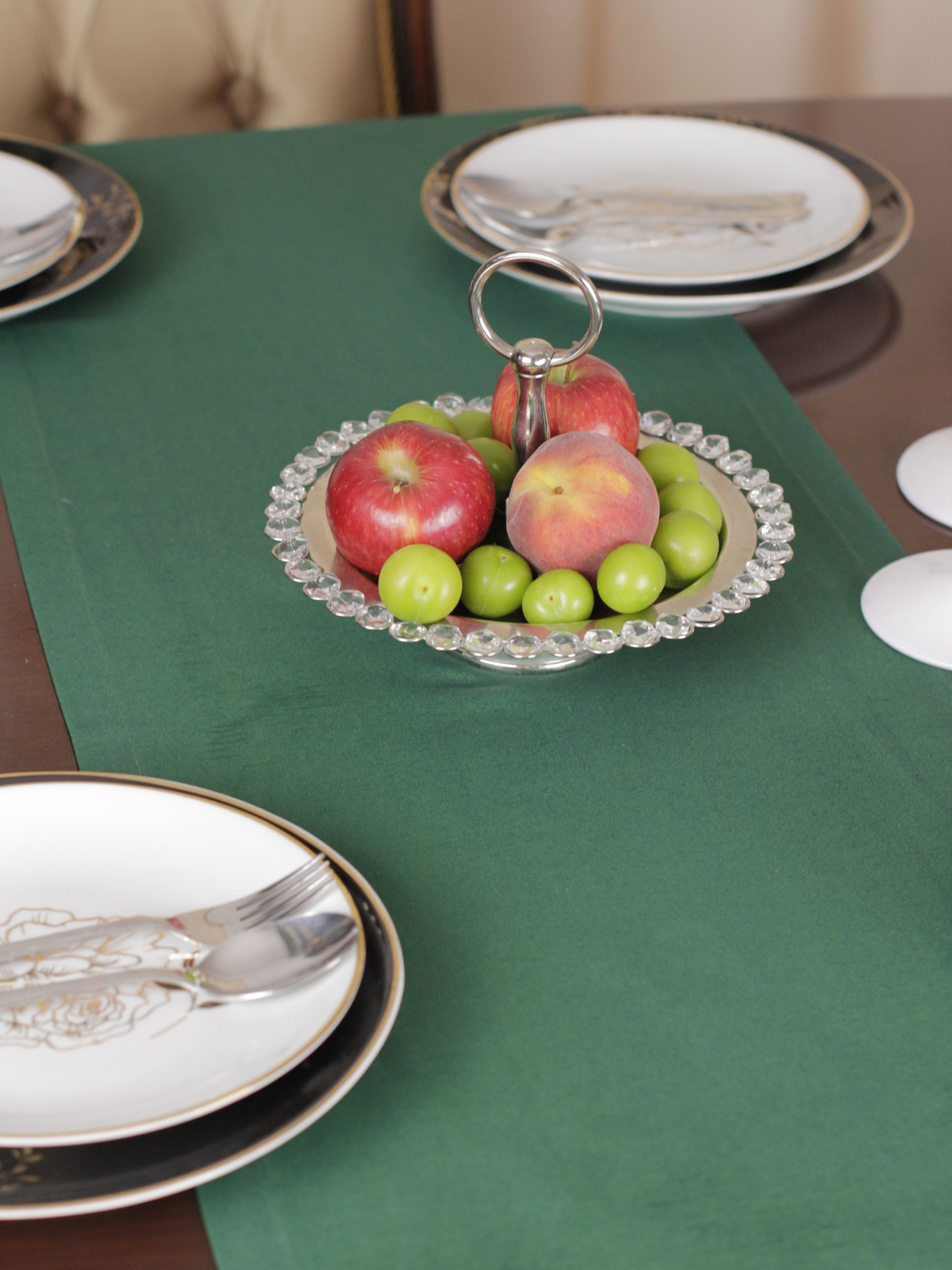 Chemin de table Vert uni en coton 40x140 cm