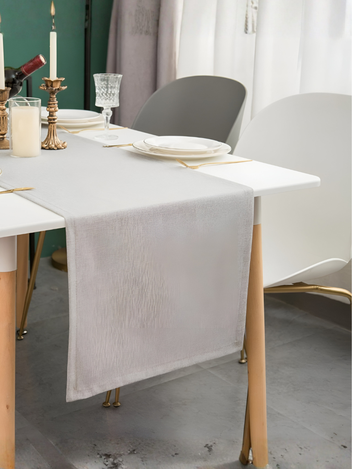 Chemin de table Gris uni en coton 40x140 cm