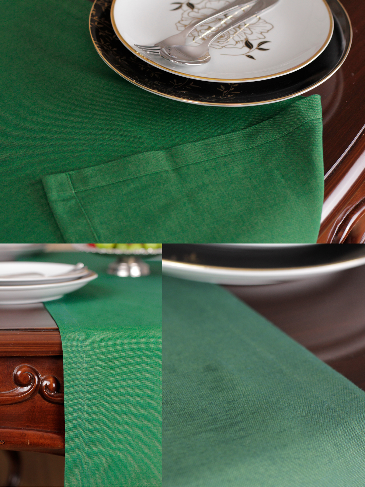 Chemin de table Vert uni en coton 40x140 cm