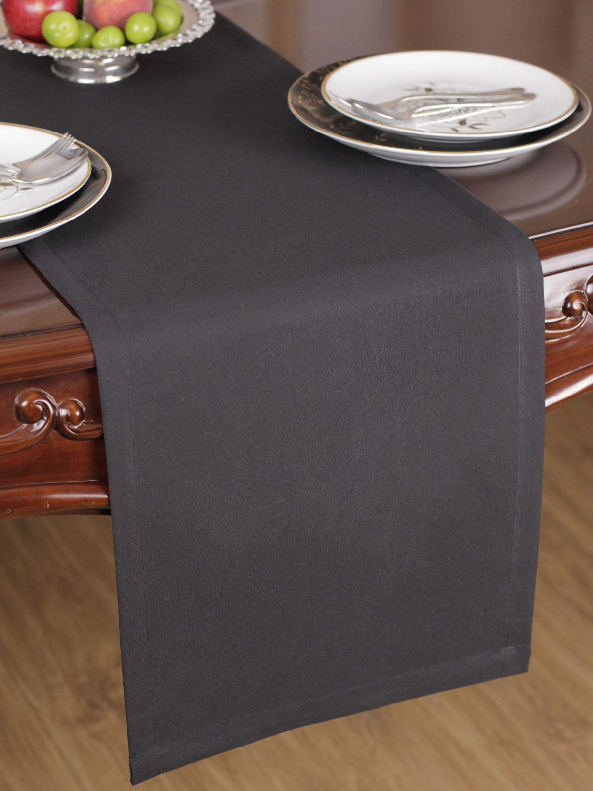 Chemin de table Noir uni en coton 40x140 cm