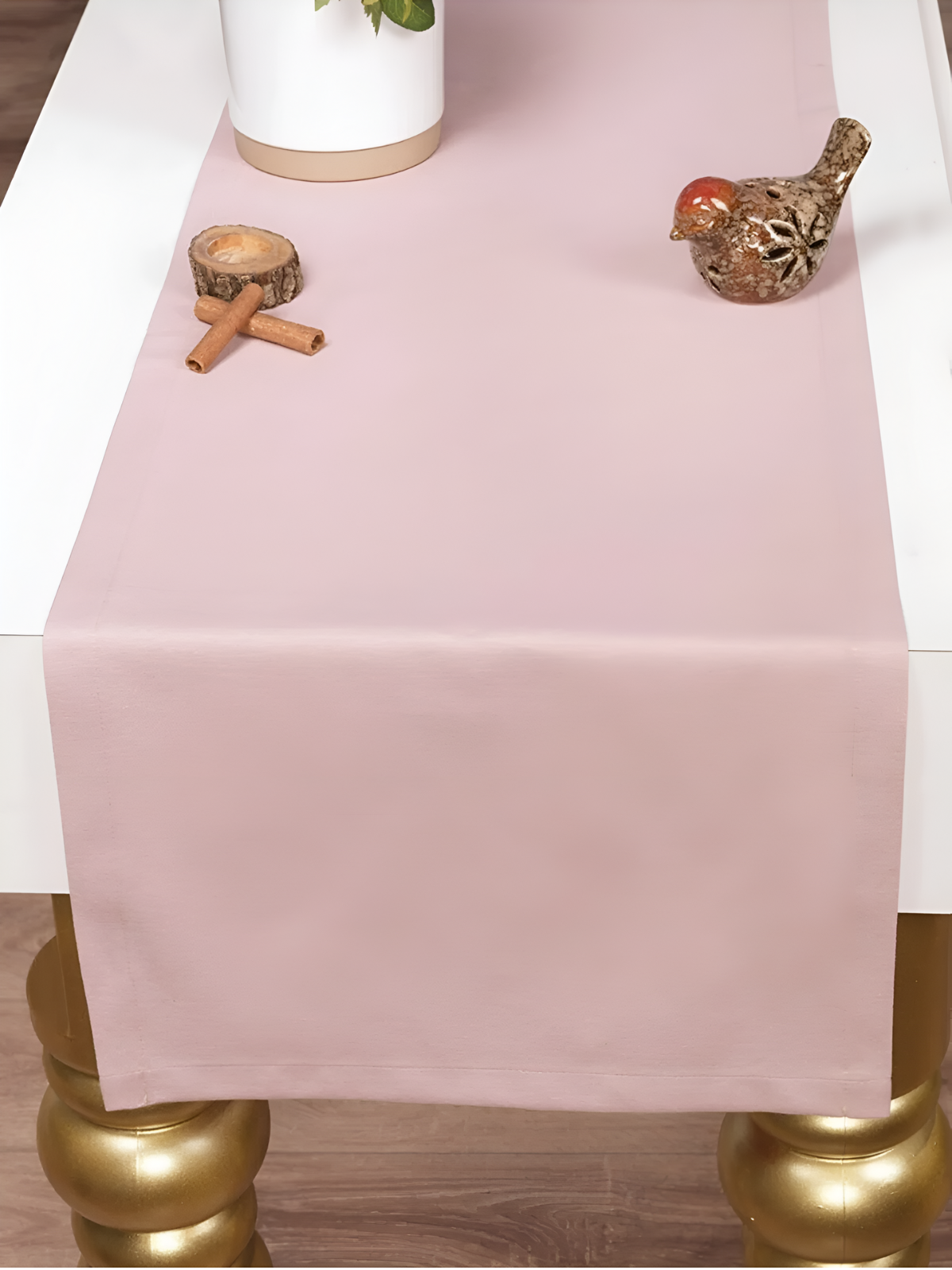 Chemin de table Rose uni en coton 40x140 cm