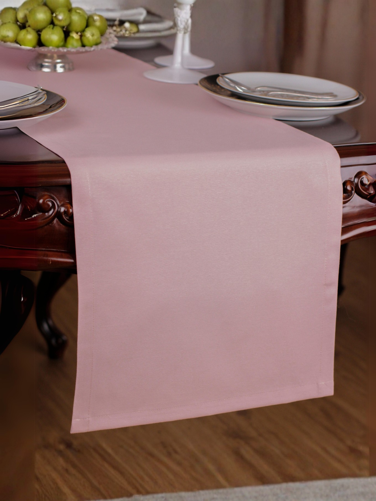 Chemin de table Rose uni en coton 40x140 cm