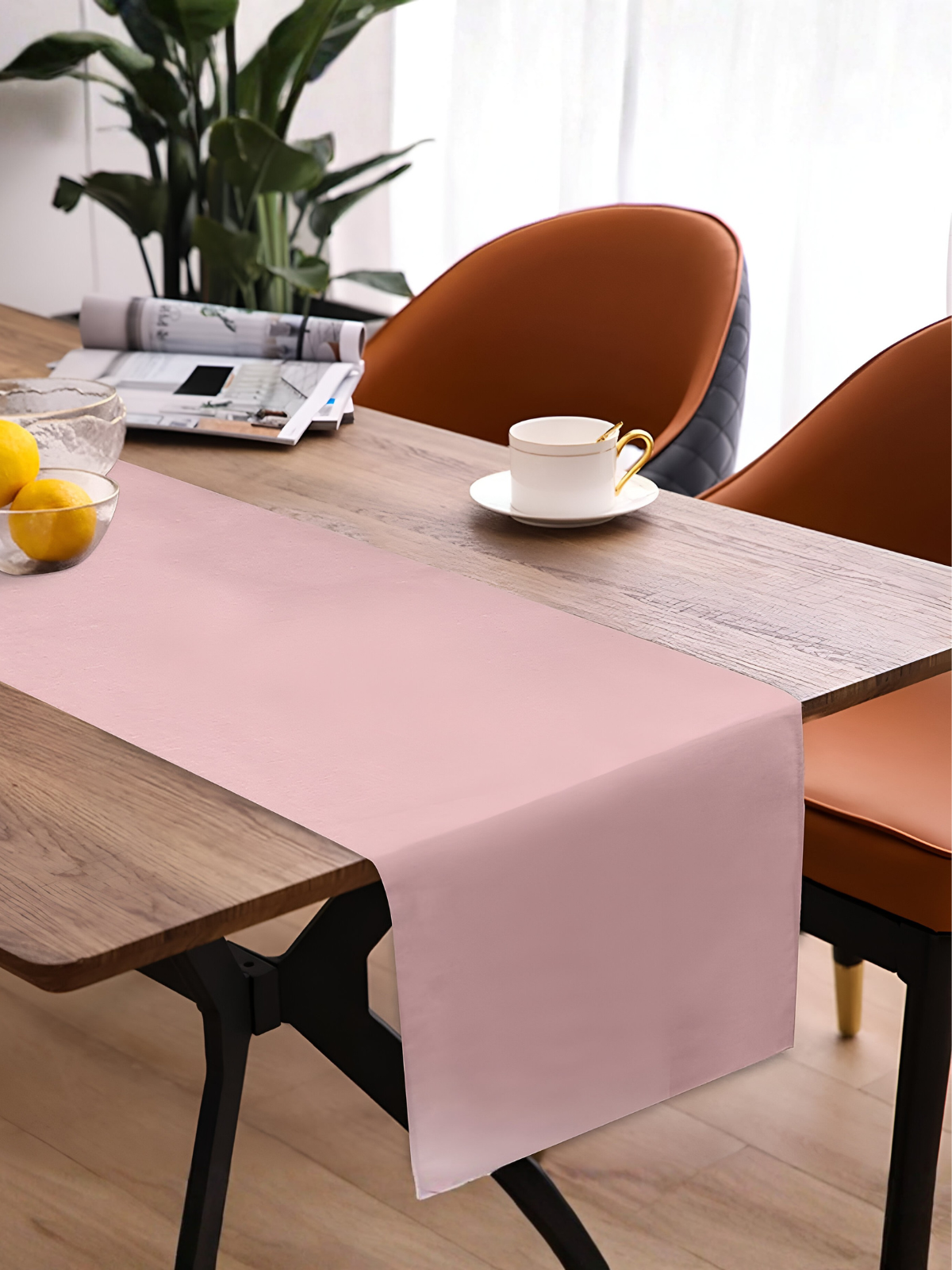 Chemin de table Rose uni en coton 40x140 cm
