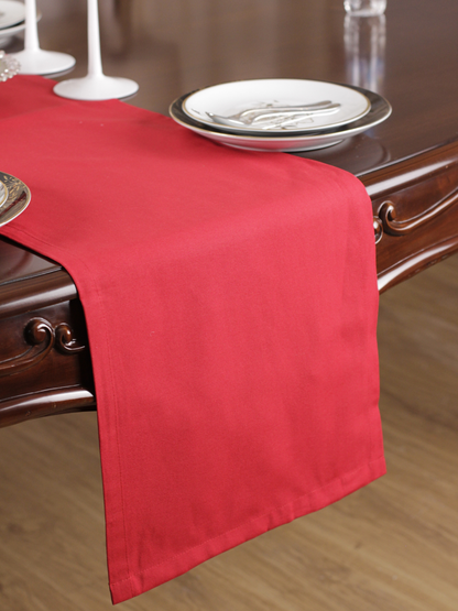 Chemin de table Rouge uni en coton 40x140 cm