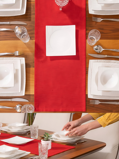 Chemin de table Rouge uni en coton 40x140 cm