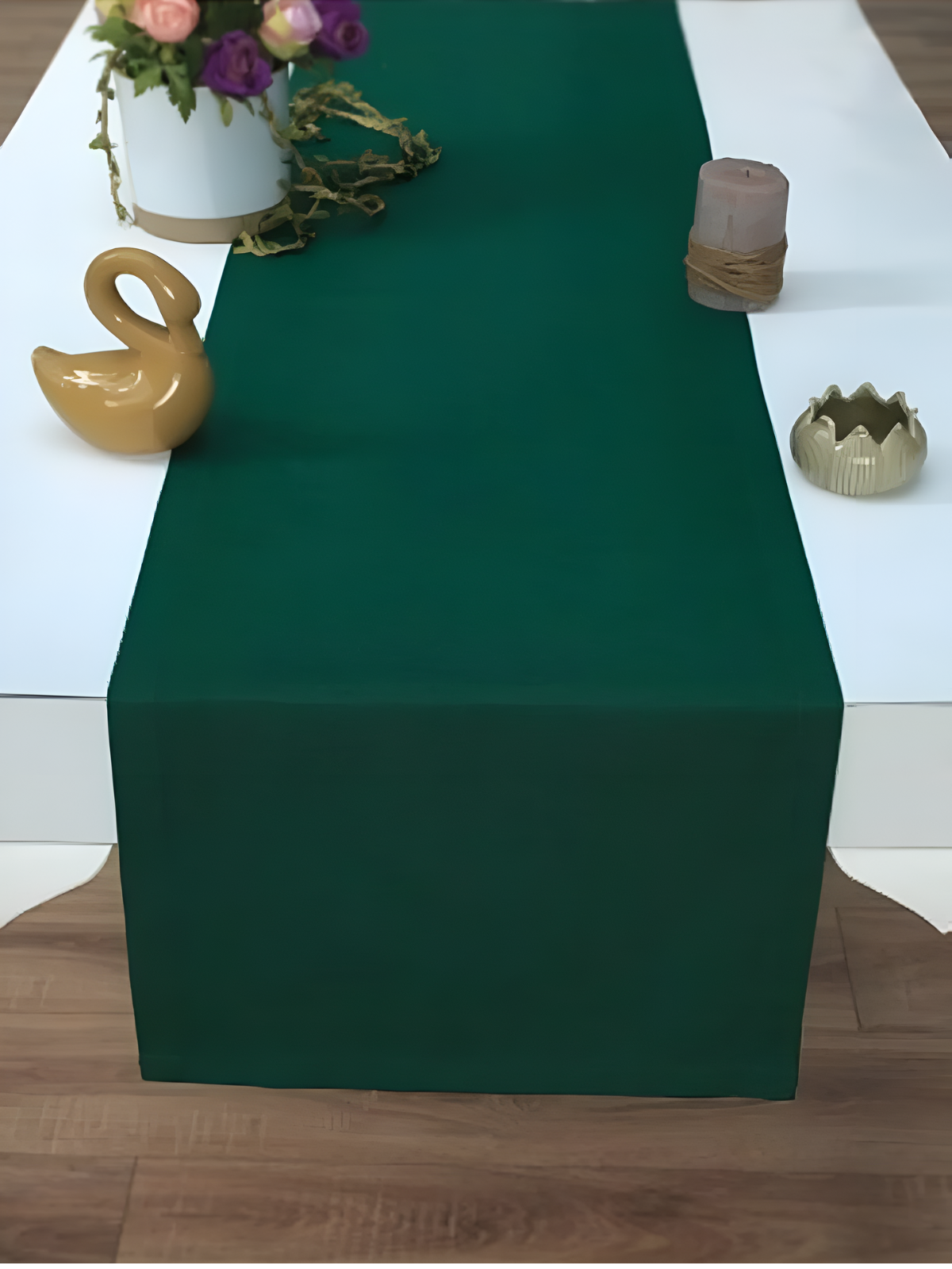 Chemin de table Vert uni en coton 40x140 cm