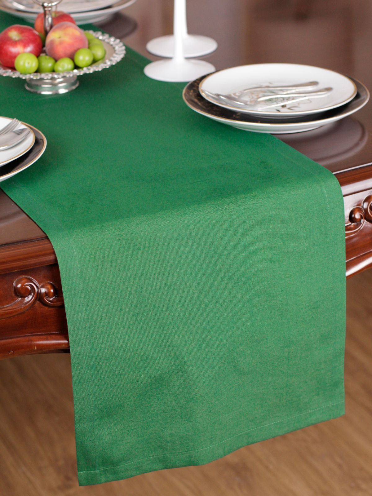 Chemin de table Vert uni en coton 40x140 cm