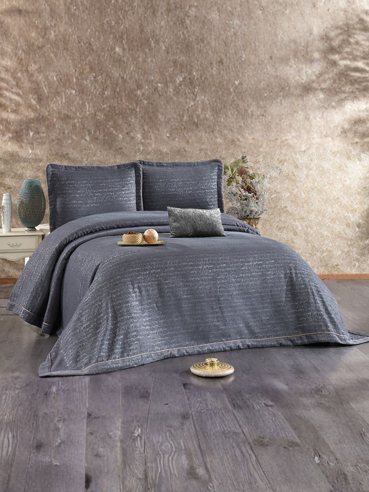 Couver lit 260 x 260 - Parure de lit en jacquard - Masal