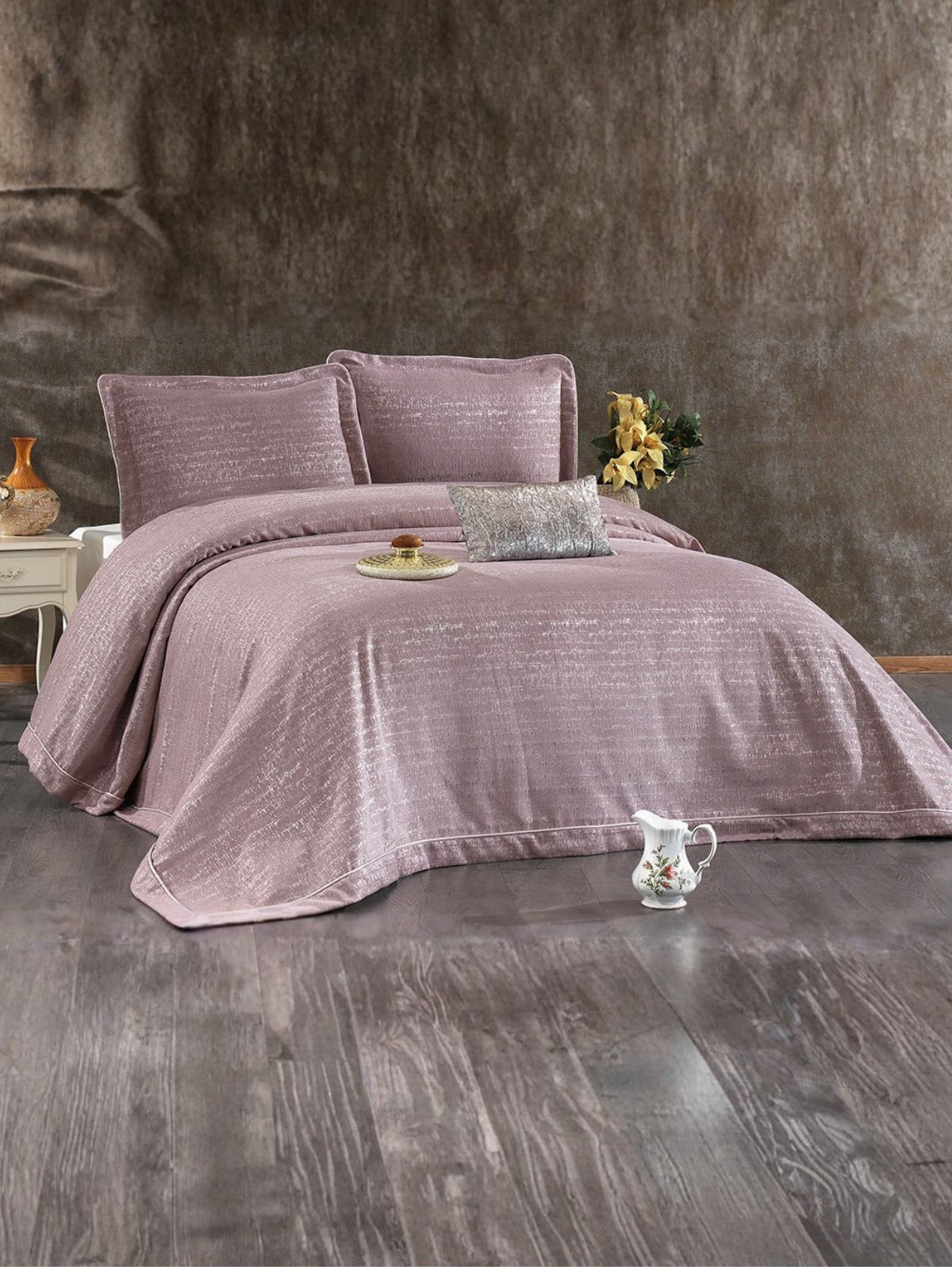 Couver lit 260 x 260 - Parure de lit en jacquard - Masal