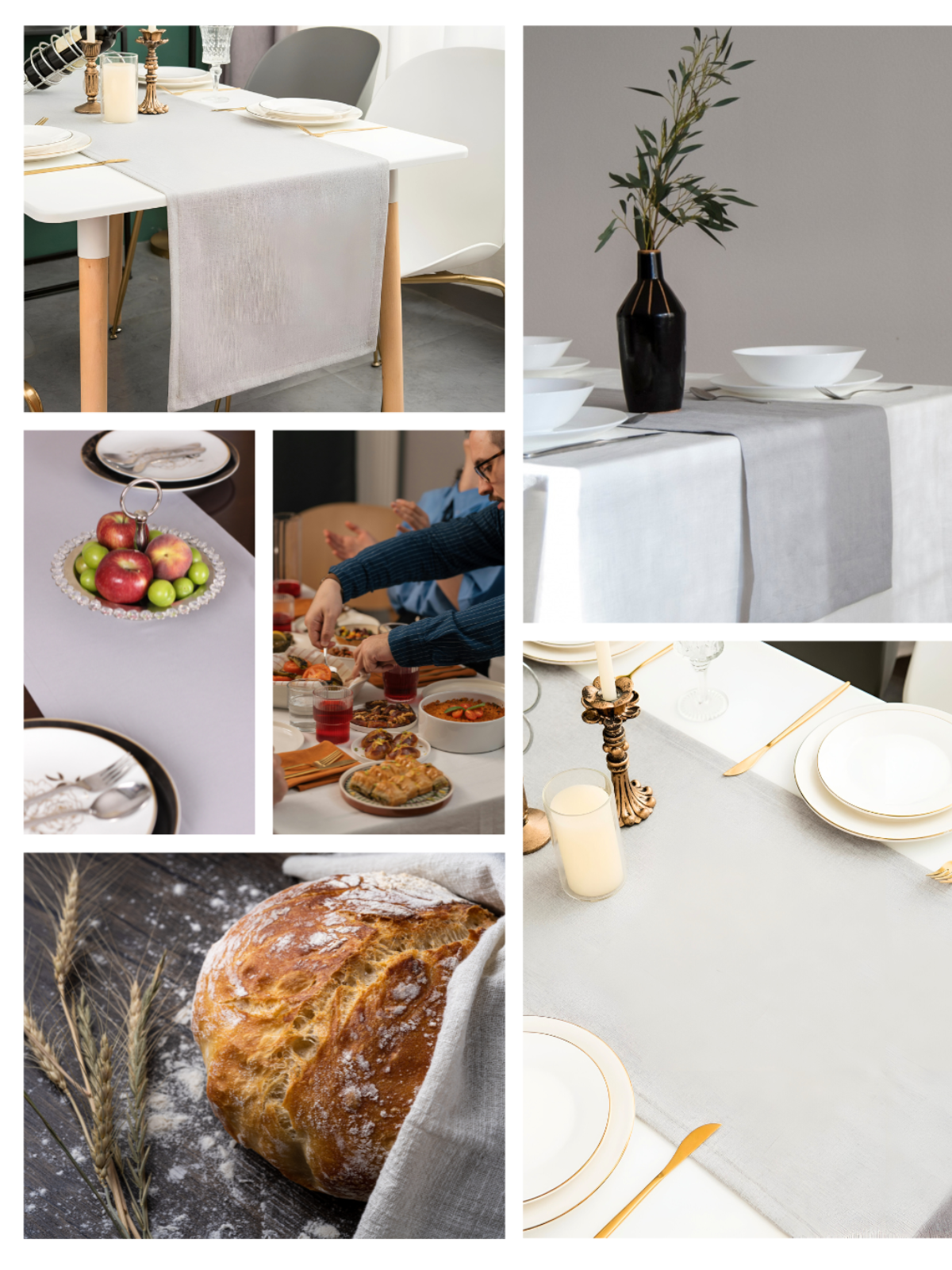 Chemin de table Gris uni en coton 40x140 cm