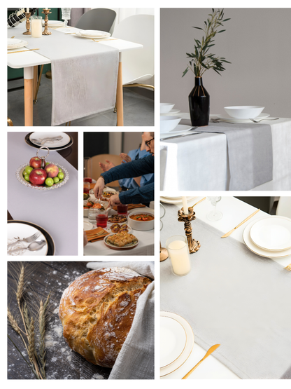 Chemin de table Gris uni en coton 40x140 cm